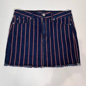American Eagle Super Stretch Red White Blue Denim Striped Mini Skirt Siz…